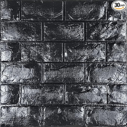 YU LI 3DH 3D Wall Panels Peel and Stick 30PCS Black Foam Brick Wallpaper