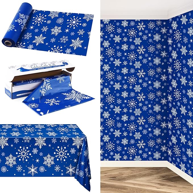 Kochorie 100 Ft x 54 Inch Blue Snowflake Tablecloth Roll