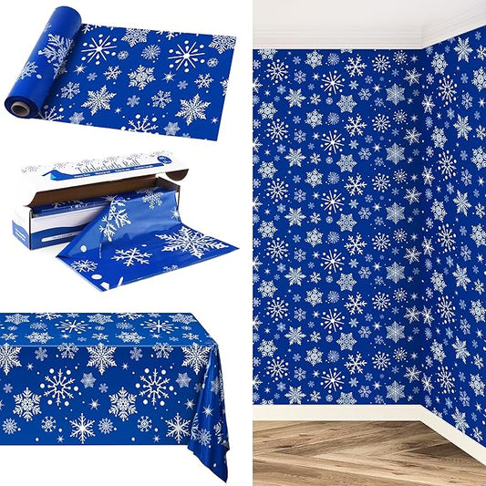 Kochorie 100 Ft x 54 Inch Blue Snowflake Tablecloth Roll