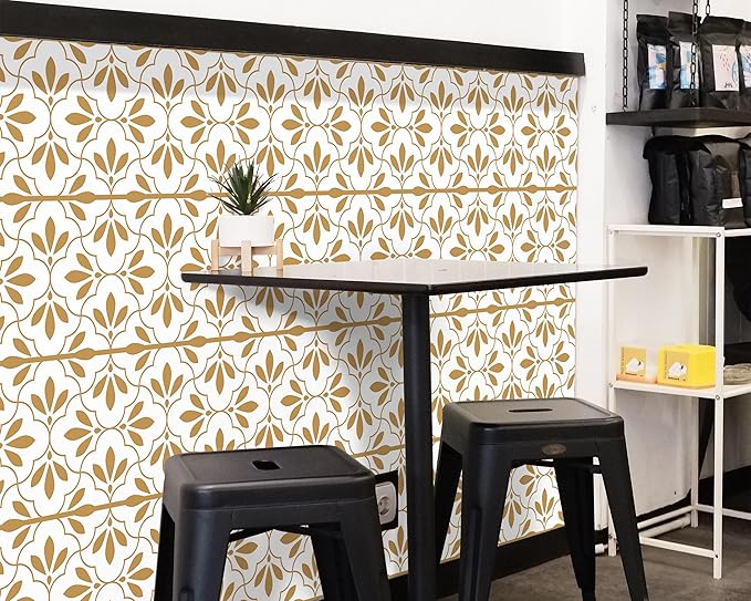 FLFK Wallpaper Border Gold and White Patterns Peel and Stick Wall Border Self