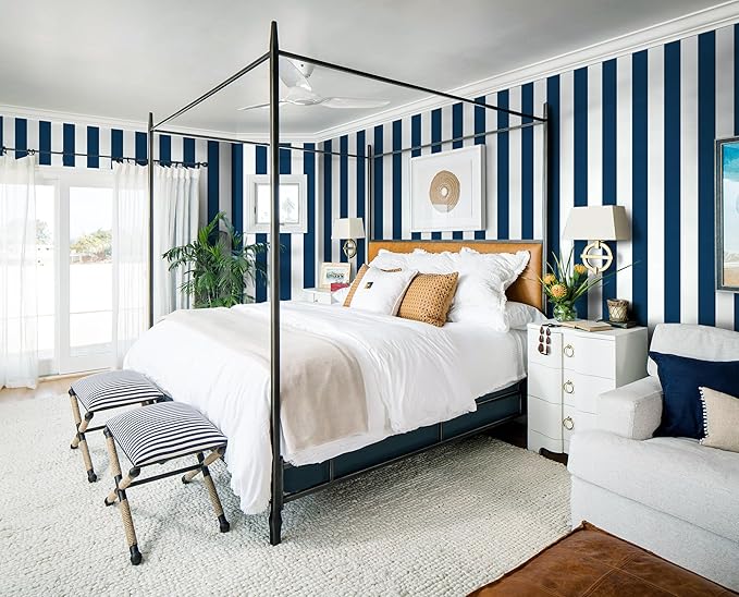 Guvana 394"x17.7" Striped Peel and Stick Wallpaper Blue and White Self-Adhesive