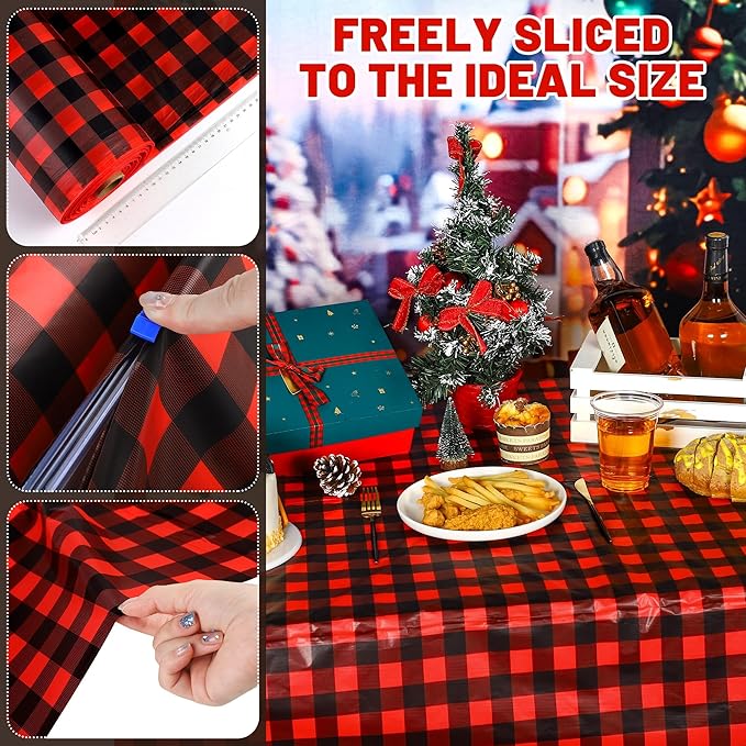 Kochorie 54 Inch x 300 Ft Red and Black Checkered Plastic Table Cloth Roll
