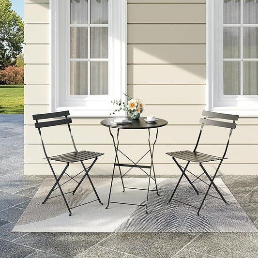 Premium Steel Frame Patio Bistro Set, 3-Piece Outdoor Folding Table and Chairs, Weather Resistant Conversation Sets of 2, Space Saving Patio Furniture for Backyard Balcony Porch Garden, Black