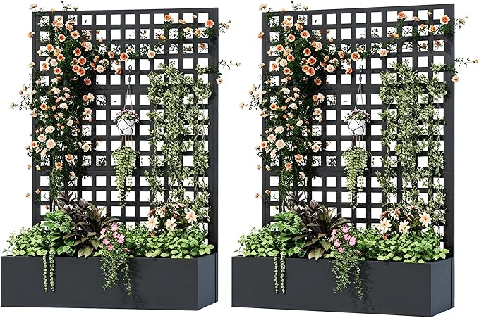 Metal Planter Box with Trellis, Planter Box Trellis with Privacy Screen and
