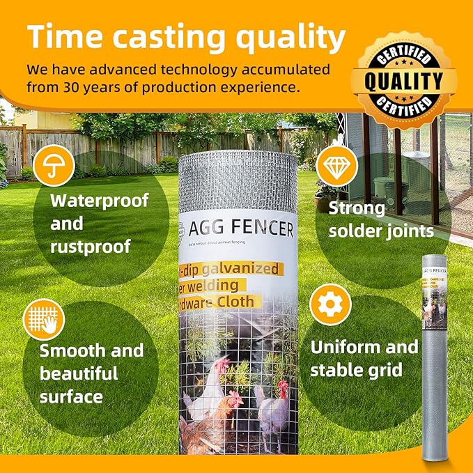 48in x 50ft Hardware Cloth 1/8 inch 27Ga Hot Dipped Galvanized After Welding, Chicken Coop Wire Fence, Welded Metal Fencing Roll Mesh for Bee Screen Garden Plant Poultry Animal Netting Cage