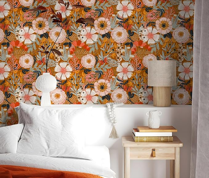 HAOKHOME Boho Peel and Stick Wallpaper Floral Wall Paper Removable