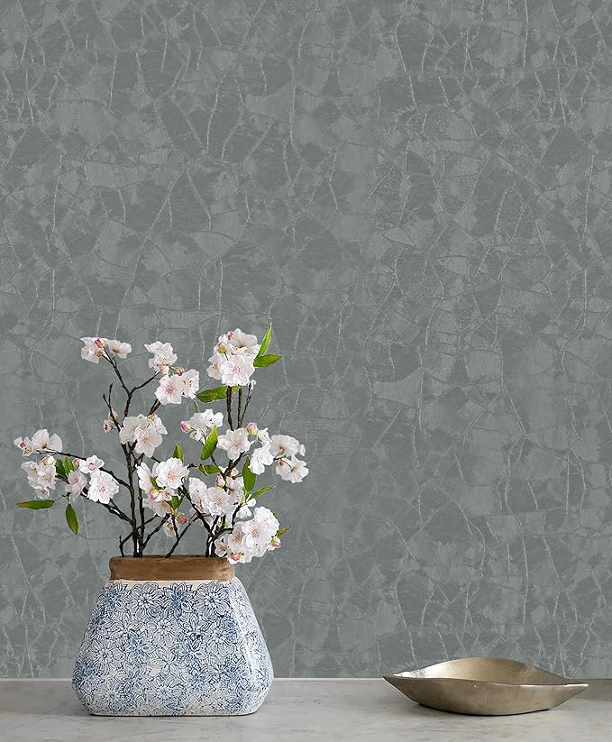 Yasinet Peel and Stick Wallpaper Removable Wallpaper Modern Grey-Green Embossed