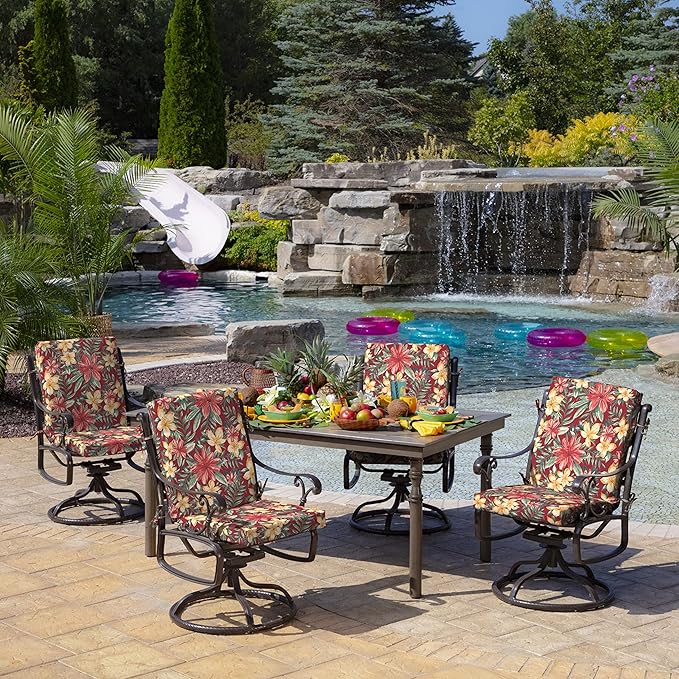 Arden Outdoor Patio Dining Chair Cushion, 20x44, Rain-Proof Seat Pad, Fade-Resistant Outdoor Cushion Ruby Clarissa