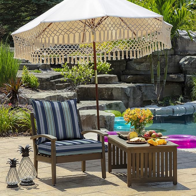 Arden Outdoor Foam Deep Seat Cushion Set, 24x24, Premium High-Density Foam, Never Flattens, Weather-Proof for Patio Chair Sofa Couch, Sapphire Aurora Blue Stripe