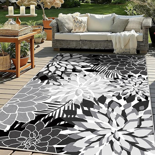 ZonLi Colorful Outdoor Rug 9x12Ft Waterproof Multicolored Indoor Area Rug Washable Outdoor Patio Rugs Tropical Floral Non Slip Outdoor Carpet for Living Room, Pool,Backyard,Deck,Camping