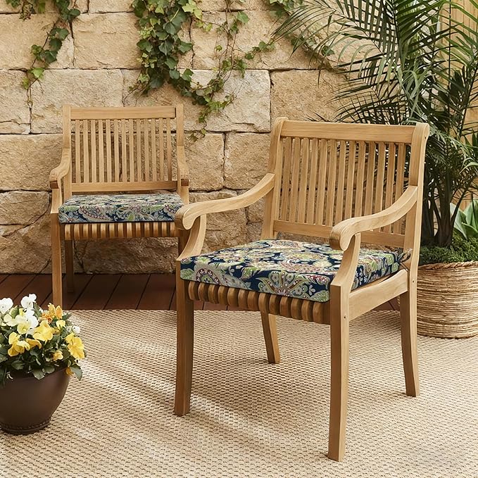 LVTXIII Outdoor Seat Cushions Set of 2 Square Chair Cushions with Ties, Patio Chair Pads for Home Office and Patio Garden Furniture Decoration 19"x19"x2", ‌Paisley Sapphire Blue