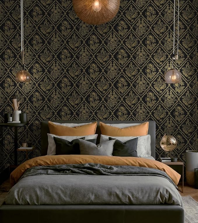 Toduso Peel and Stick Wallpaper Vintage Wall Paper Boho Contact Paper Black and