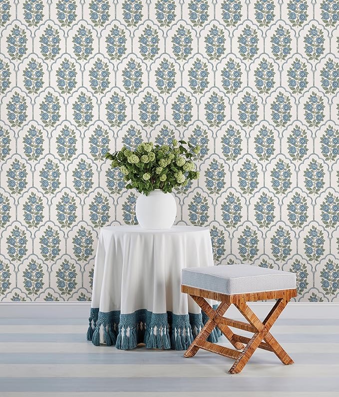 NuWallpaper x Society Social Floral Bazaar Green and Blue Peel and Stick