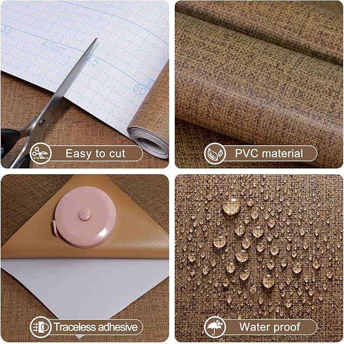 Amiya Grasscloth Brown Wallpaper Peel and Stick Faux Fabric Linen Contact Paper