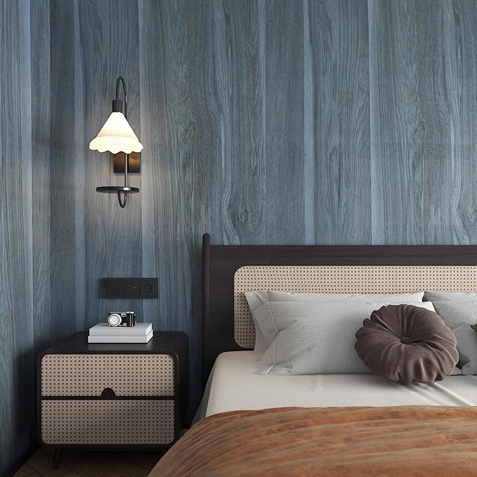 BOMENG Large Blue Wood Contact Paper Peacock Wallpaper Stick and Peel