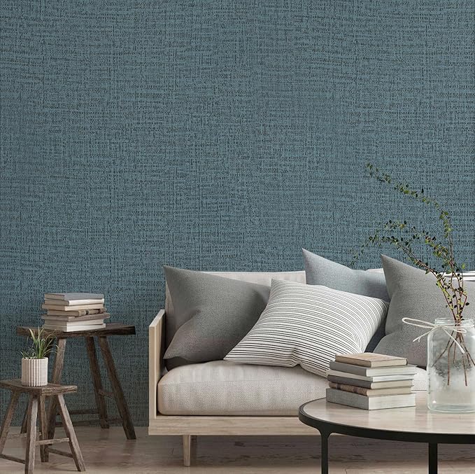Guvana Grasscloth Peel and Stick Wallpaper Blue Textured Contact Paper Modern