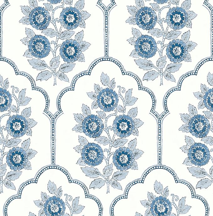 NuWallpaper x Society Social Floral Bazaar Delft Blue Peel and Stick Wallpaper