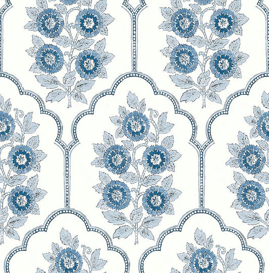NuWallpaper x Society Social Floral Bazaar Delft Blue Peel and Stick Wallpaper