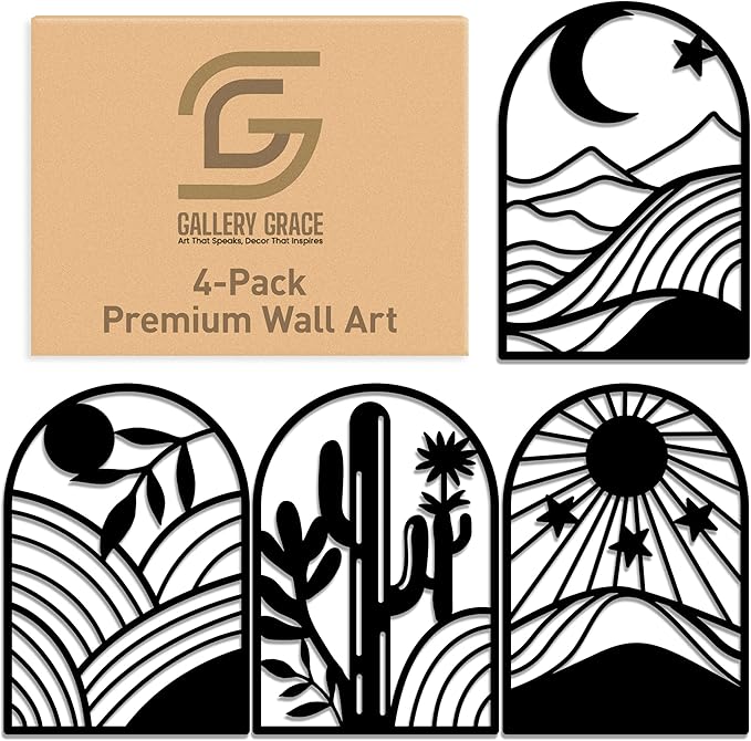GALLERY GRACE Metal Wall Art Decor – 11" x 16", Office – Boho Minimalist Black