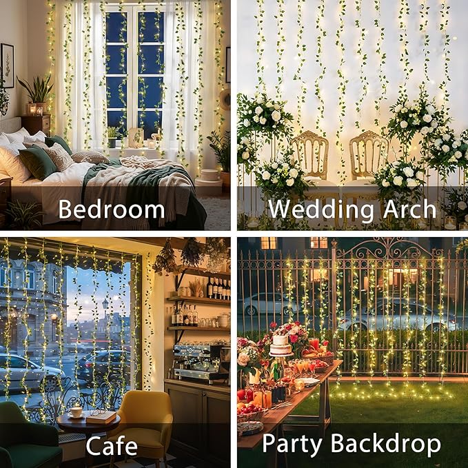 suddus 300 LED Vines with Lights Plug in, 9.8ft x 9.8ft Fairy Lights with Vines
