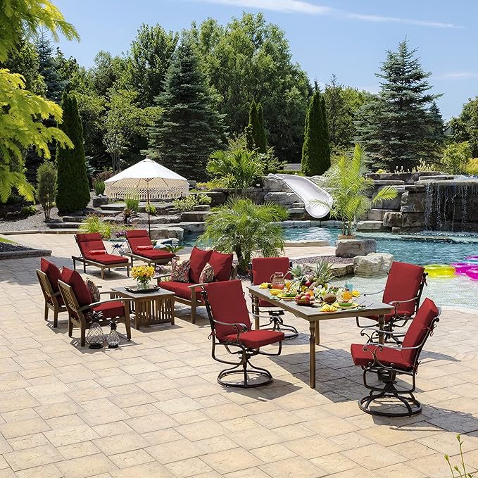 Arden Outdoor Patio Dining Chair Cushion, 20x44, Rain-Proof Seat Pad, Fade-Resistant Outdoor Cushion Ruby Red Leala