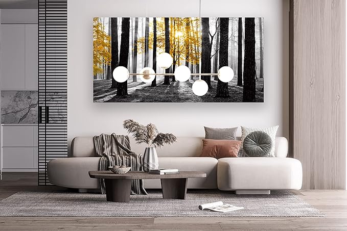 Cao Gen Decor Art S06375 Wall Art Canvas Painting Yellow Tree in Black and
