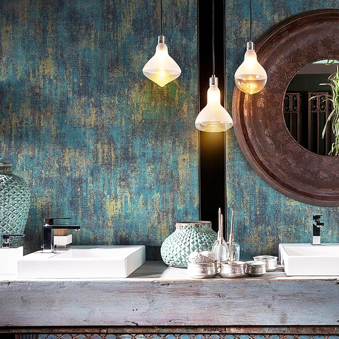 JiffDiff Vintage Metallic Peel and Stick Wallpaper Self Adhesive Industrial
