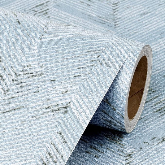 Livelynine Blue Fabric Wallpaper Peel and Stick Prepasted Herringbone Faux