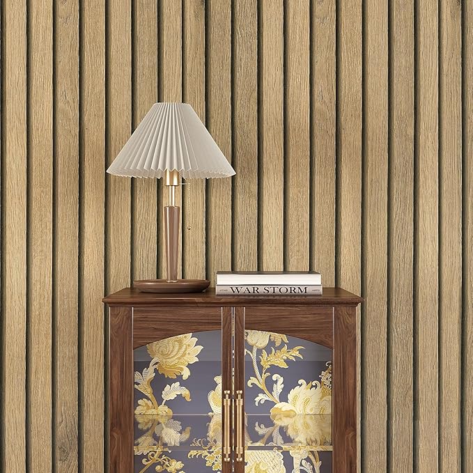 VEELIKE Natural Oak Wood Slat Wallpaper Peel and Stick Light Wood Panel Look