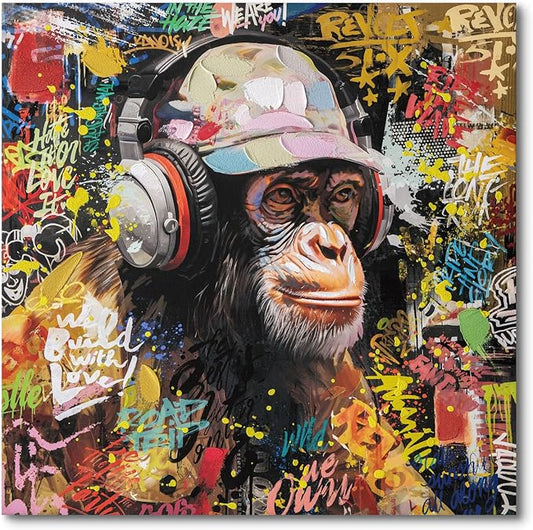 Modern Pop Art Monkey Canvas Wall Art, Street Graffiti Gorilla Canvas Painting