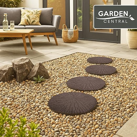 Tierra Verde 4-Pack 18”x18” Fake Cracked Log Rubber Stepping Stones, Round, Brown – Reversible Non-Slip Outdoor Faux Decorative Set for Landscaping – DIY Decor for Walkways & Yard Pathways