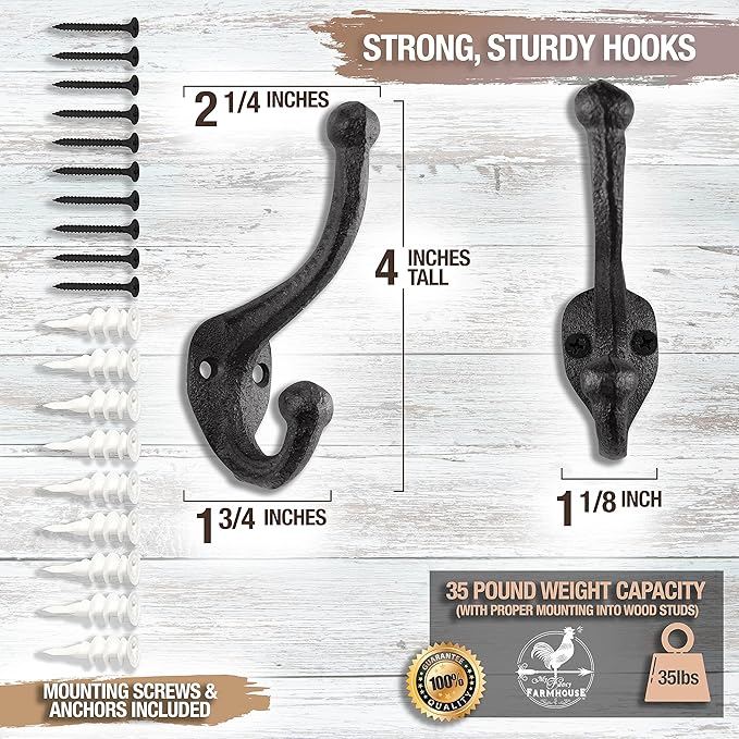 Rustic Cast Iron Coat Hooks Wall Mounted Farmhouse Decorative Wall Hooks