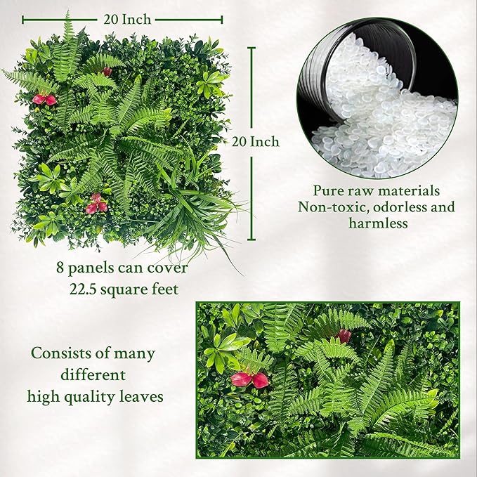 ODTORY Artificial Grass Wall Backdrop Panels: 20X20 in 8P UV-Anti Greenery