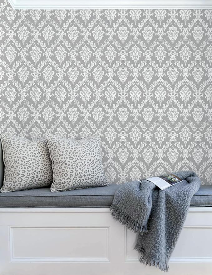 Peel and Stick Wallpaper Grey and White Damask Wallpaper