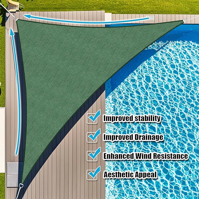 Amagenix Sun Shade Sail 15'X15'X21'Curved Edge Outdoor Shade Canopy Dark Green Breathable 95% UV Block Shade Cloth for Patio Garden Backyard (We Make Custom Size)