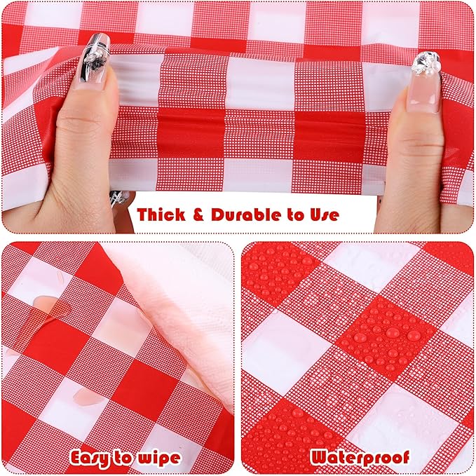 Kochorie 54 Inch x 100 Ft Red Checkered Plastic Table Cloth Roll Disposable