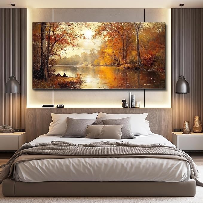 FUHAIHUA Canvas Wall Art For Living Room Large Wall Decor For Office Modern Bedroom Decorations Saffron Yellow Tree Landscape Pictures Forest Paintings Artwork Ready To Hang Home Decor 30"x60"