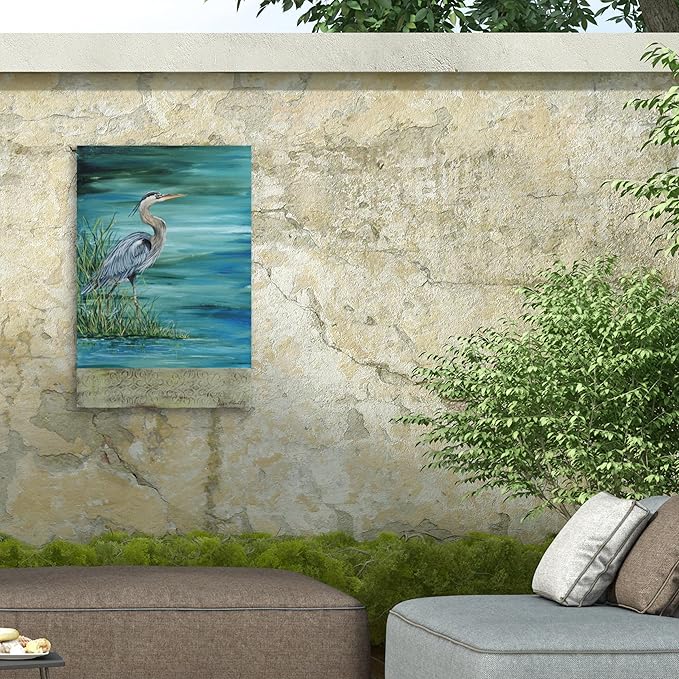 Outdoor Canvas Art - Jean Plout 'Great Blue Heron' Wall Art for Outdoor Spaces, Patios, or Gardens by Trademark Fine Art