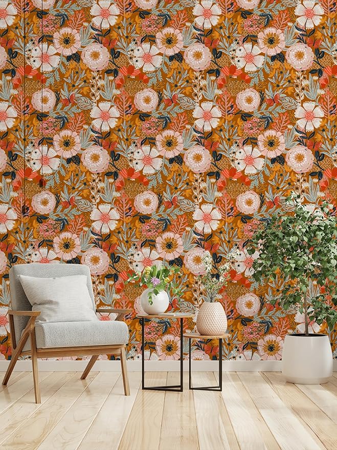 HAOKHOME Boho Peel and Stick Wallpaper Floral Wall Paper Removable
