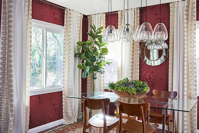 Erfoni 197"x17.7" Vintage Dark Red Wallpaper Thicken Floral Embossed Contact