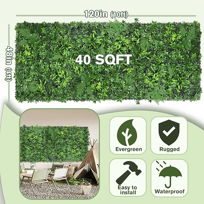 Artificial Green Boxwood Grass Wall Roll: 48"x120"（40SQFT） UV Protected Ivy