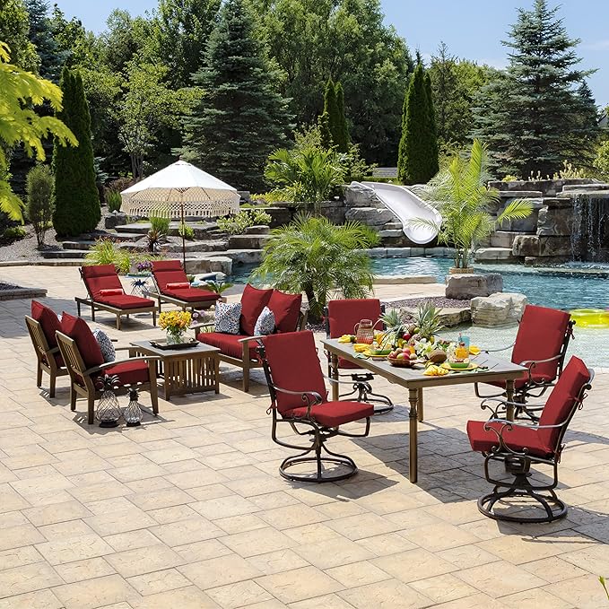Arden Outdoor Deep Seat Cushion Set (2-Pack), 24 in x 24 in, Weather-Proof, Rain-Proof, Fade Resistant Patio Cushion for Chair, Sofa, and Couch Ruby Red Leala