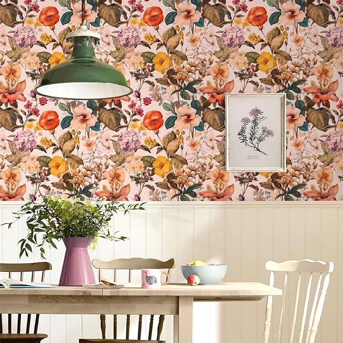 Jeweluck Floral Peel and Stick Wallpaper Vintage Floral Contact Paper Peel and