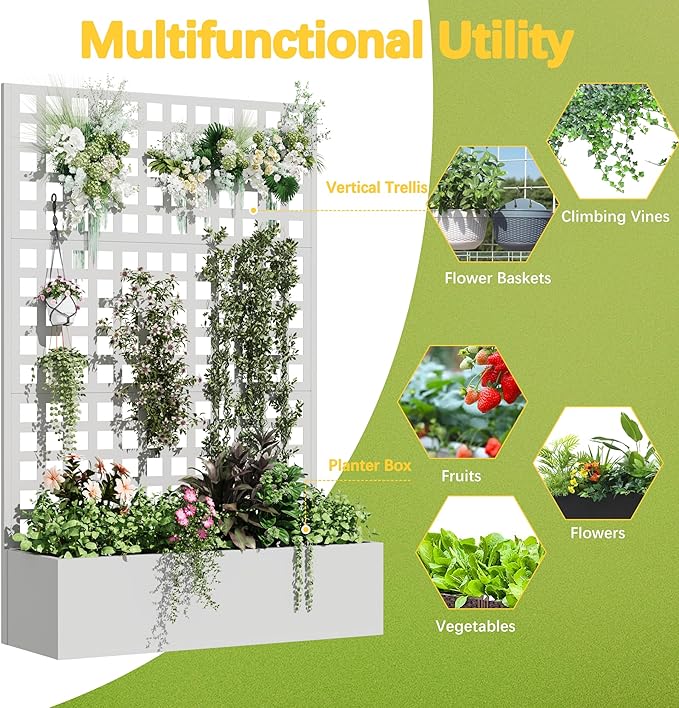 Metal Planter Box with Trellis, Planter Box Trellis with Privacy Screen and