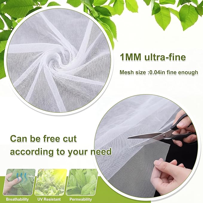 Zonon Mosquito Netting Garden Insect Mesh Netting Garden Patio Mesh Screen Net Fly Insect Bug Bird Net Barrier for Patio Balcony Porch Gazebo Vegetables Fruits Plant Protection(9.84 x 13.12 ft,White)