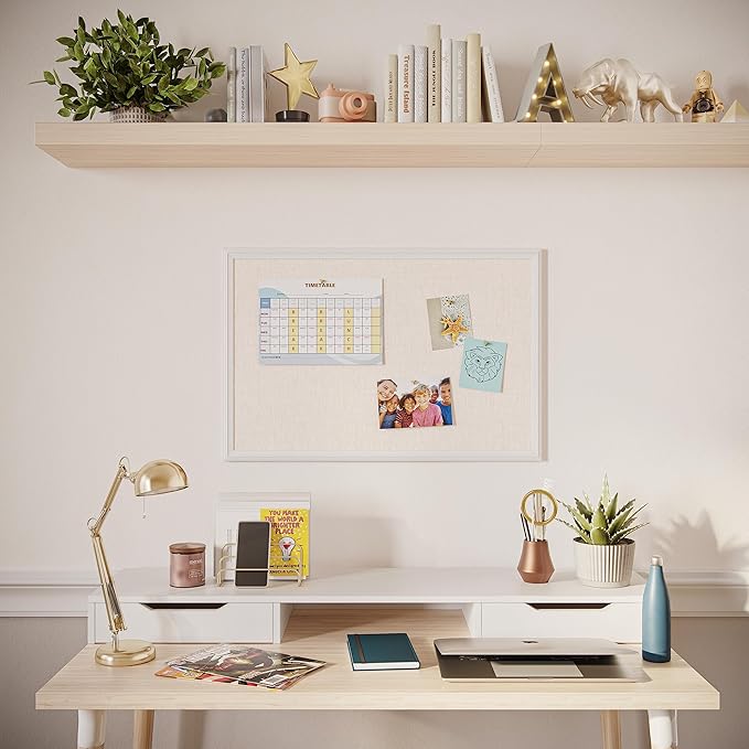 U Brands Farmhouse Linen Bulletin Board, Wall Mounted Pin Board