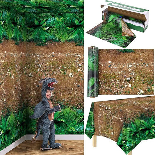 Kochorie 100 Ft x 54 Inch Forest Path Plastic Tablecloth Roll Safari Dinosaur