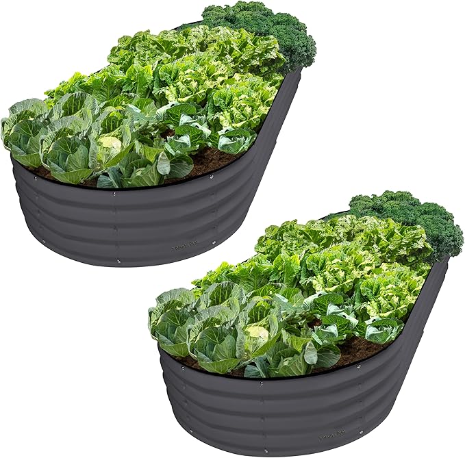 Plant & Plot Galvanized Raised Garden Beds Outdoor // 8Ã4Ã1 ft (2-Pack) Planter Raised Beds for Gardening, Vegetables, Flowers // Large Metal Garden Box // Patented Tool-Free Design (Gray)