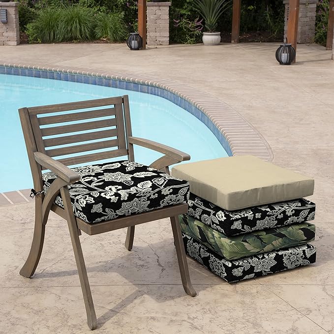 Arden Foam Outdoor Seat Cushions (4-Pack), 19 x 19, Premium High-Density Foam, Never Flattens, Weather-Proof for Outdoor Chairs Ashland Black Jacobean