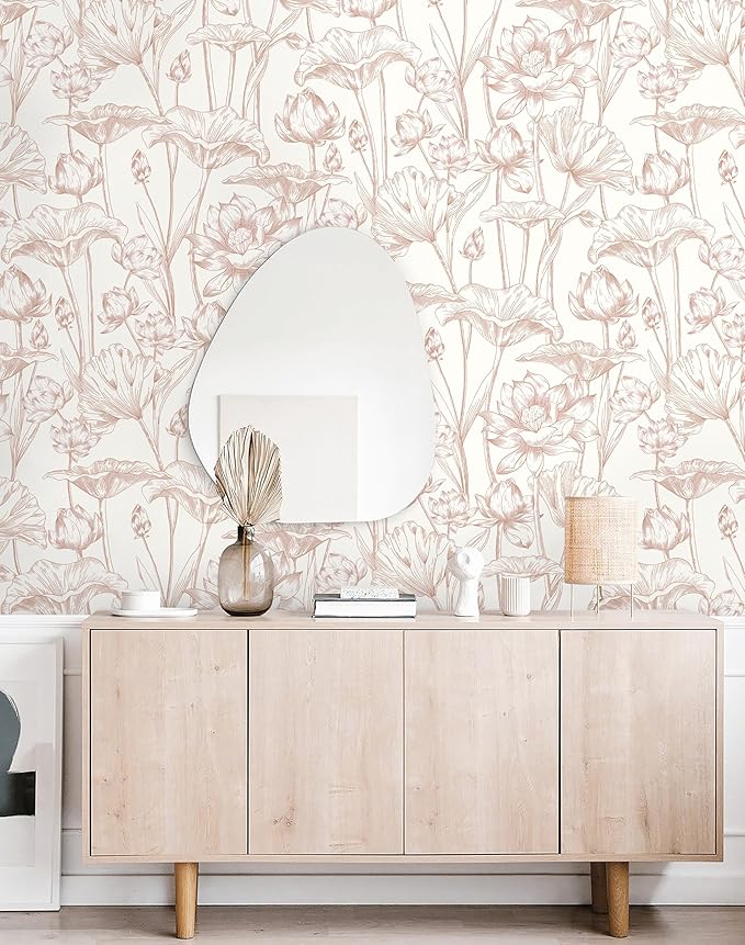 Timeet Floral Peel and Stick Wallpaper White and Pink Vintage Contact Paper 16"